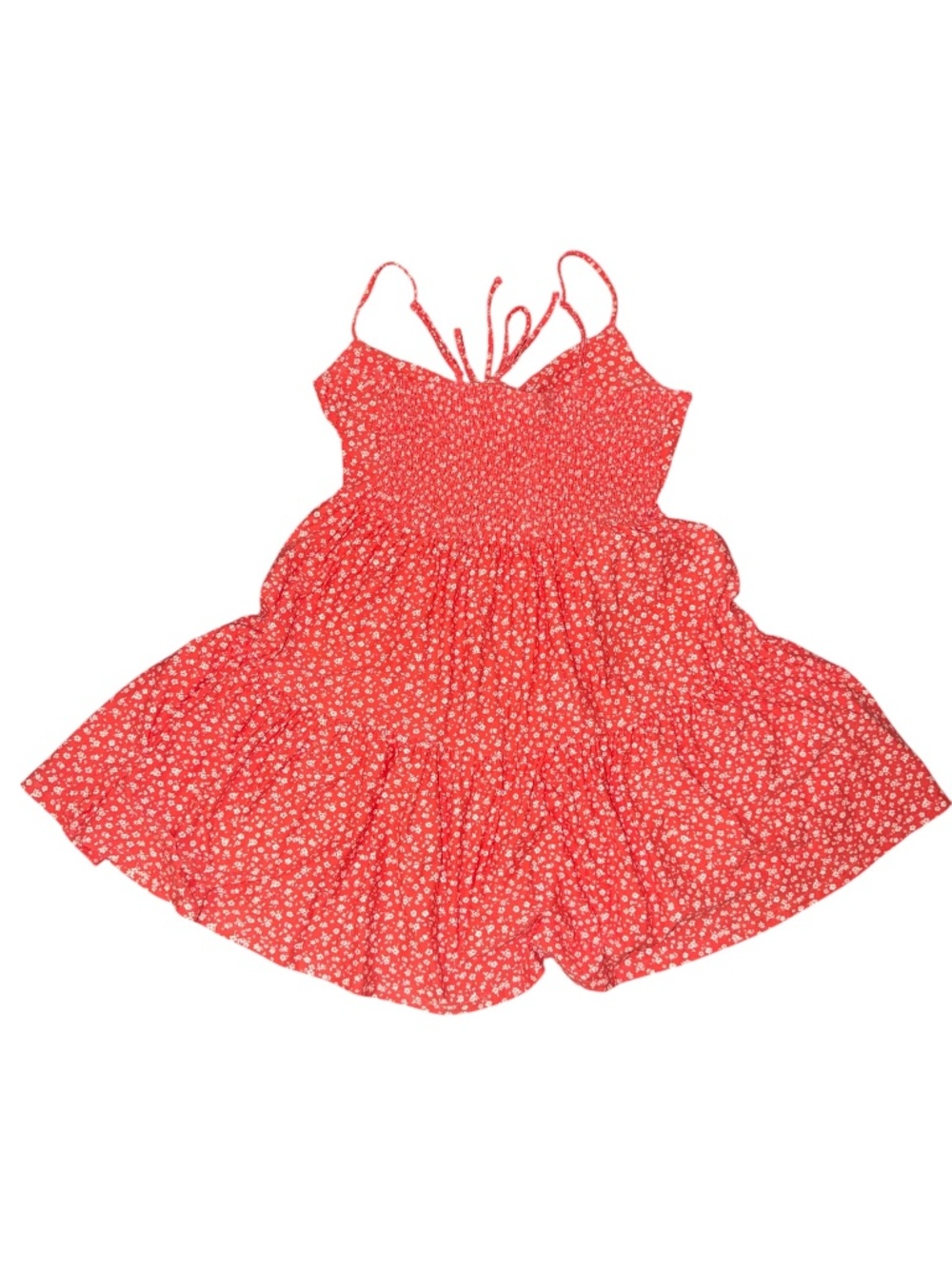 Red /orange floral tiered baby doll dress - Picture 3 of 5